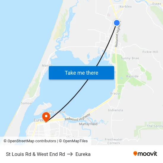 St Louis Rd & West End Rd to Eureka map