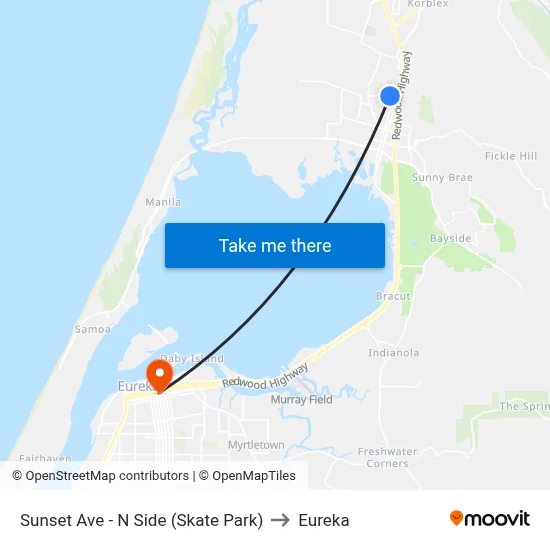 Sunset Ave - N Side (Skate Park) to Eureka map