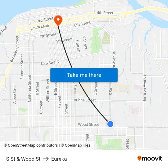 S St & Wood St to Eureka map