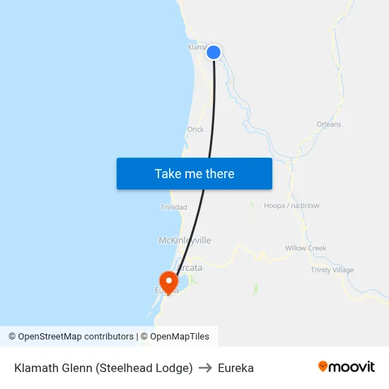 Klamath Glenn (Steelhead Lodge) to Eureka map