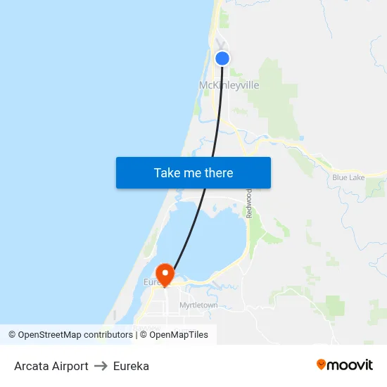Arcata Airport to Eureka map