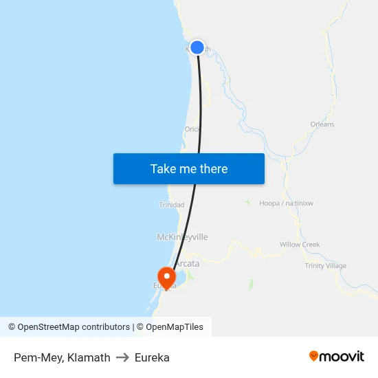Pem-Mey, Klamath to Eureka map