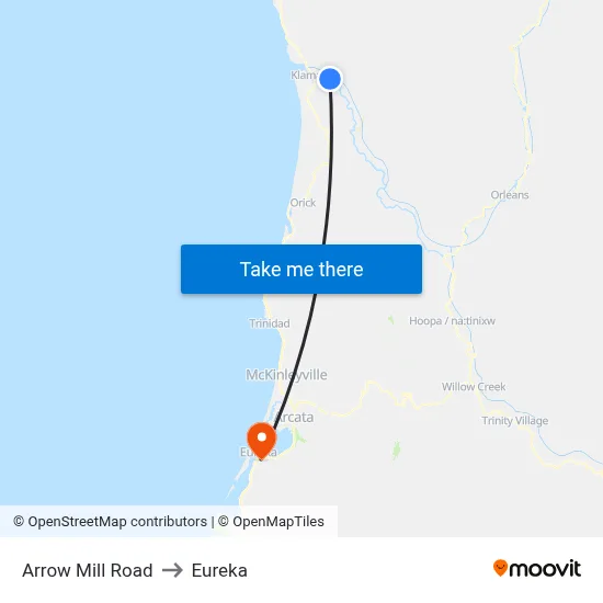 Arrow Mill Road to Eureka map