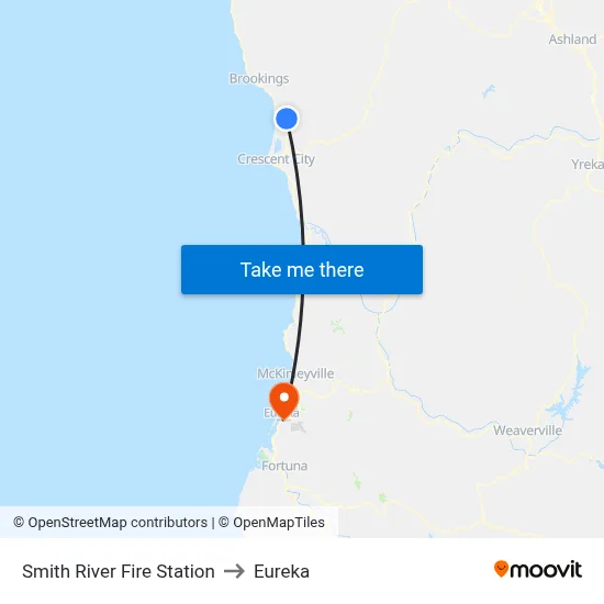 Smith River Fire Station to Eureka map