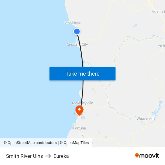 Smith River Uihs to Eureka map