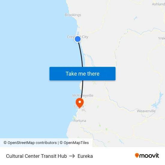 Cultural Center Transit Hub to Eureka map