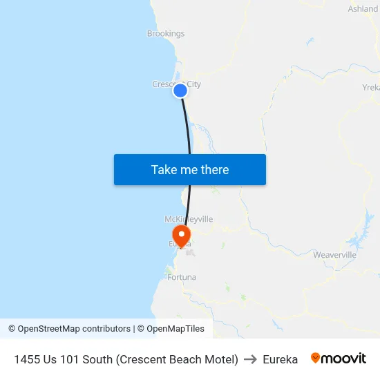 1455 Us 101 South (Crescent Beach Motel) to Eureka map
