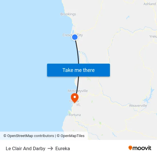 Le Clair And Darby to Eureka map