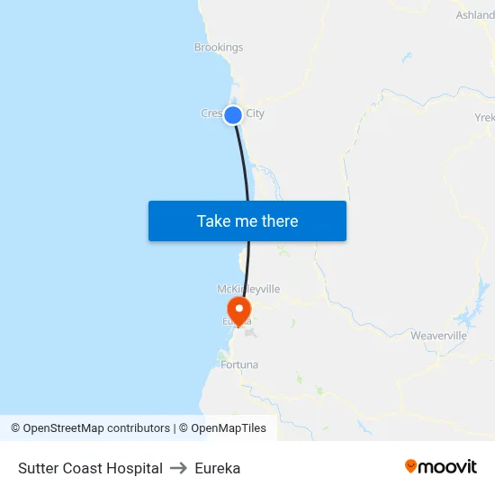 Sutter Coast Hospital to Eureka map