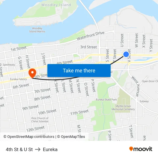 4th St & U St to Eureka map