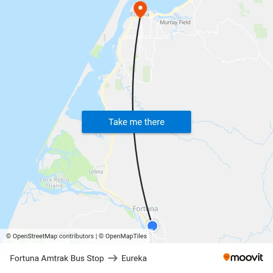 Fortuna Amtrak Bus Stop to Eureka map