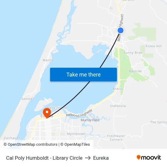 Cal Poly Humboldt - Library Circle to Eureka map