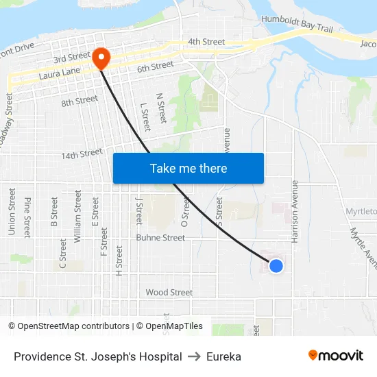 Providence St. Joseph's Hospital to Eureka map