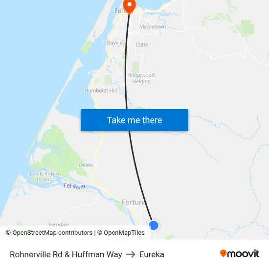Rohnerville Rd & Huffman Way to Eureka map