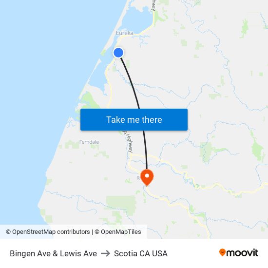 Bingen Ave & Lewis Ave to Scotia CA USA map