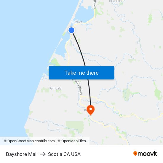 Bayshore Mall to Scotia CA USA map