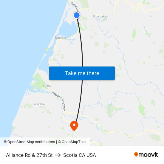 Alliance Rd & 27th St to Scotia CA USA map