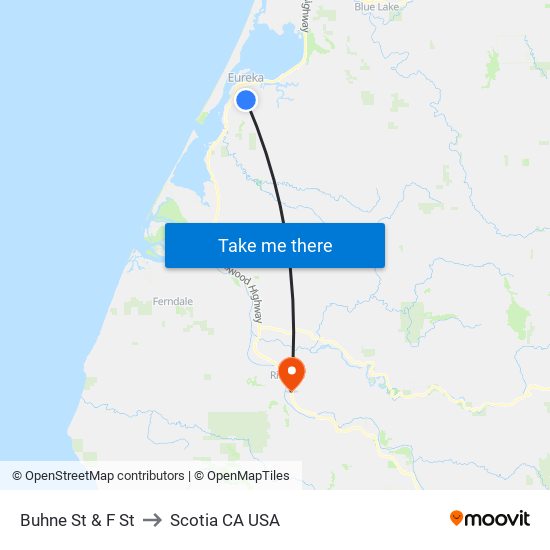 Buhne St & F St to Scotia CA USA map