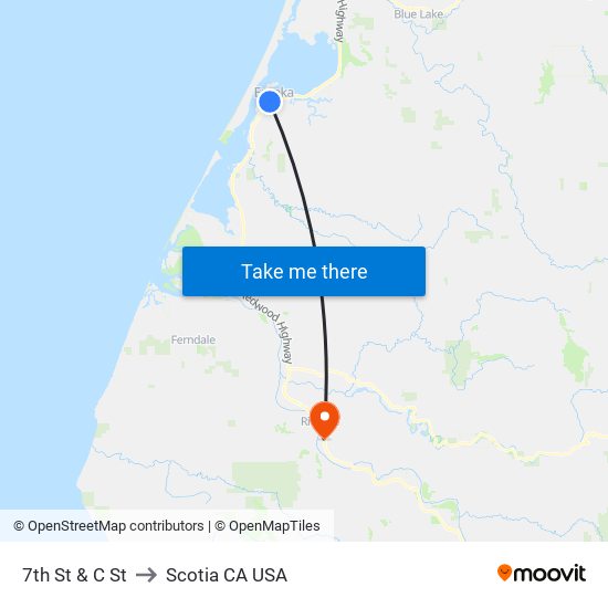 7th St & C St to Scotia CA USA map