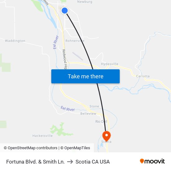Fortuna Blvd. & Smith Ln. to Scotia CA USA map