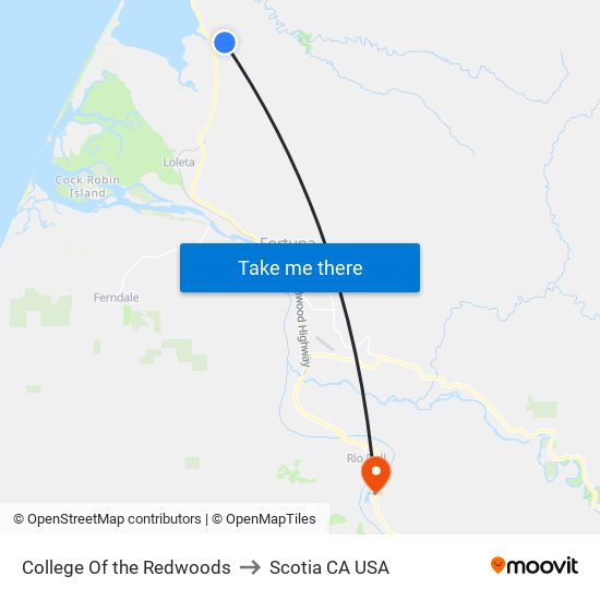 College Of the Redwoods to Scotia CA USA map