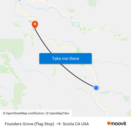 Founders Grove (Flag Stop) to Scotia CA USA map