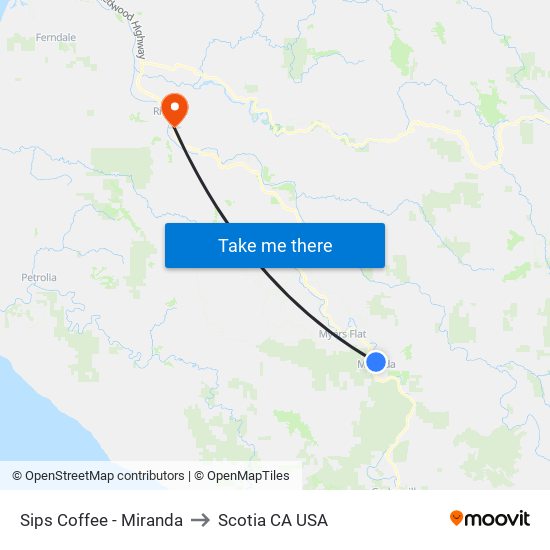 Sips Coffee - Miranda to Scotia CA USA map