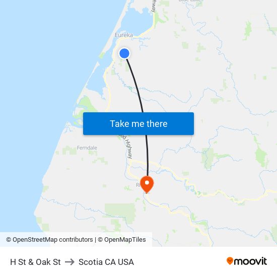 H St & Oak St to Scotia CA USA map