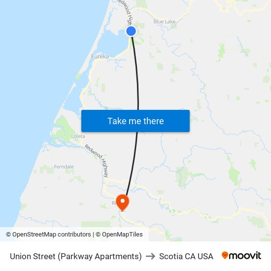 Union Street (Parkway Apartments) to Scotia CA USA map