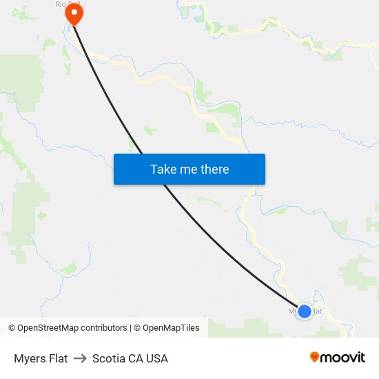 Myers Flat to Scotia CA USA map