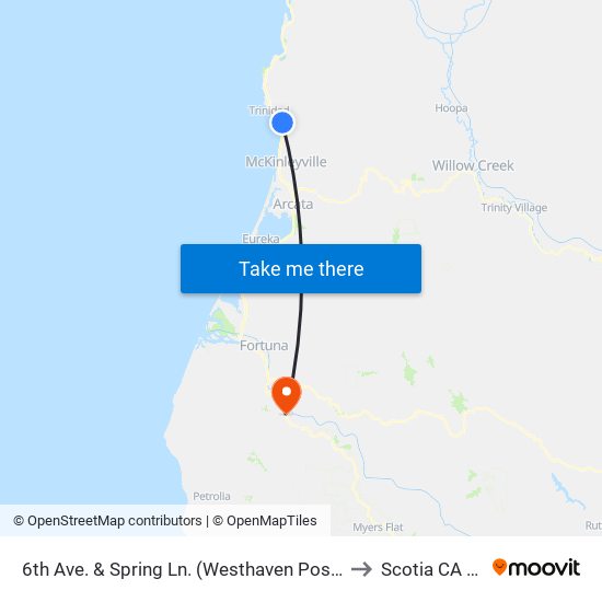 6th Ave. & Spring Ln. (Westhaven Post Office) to Scotia CA USA map