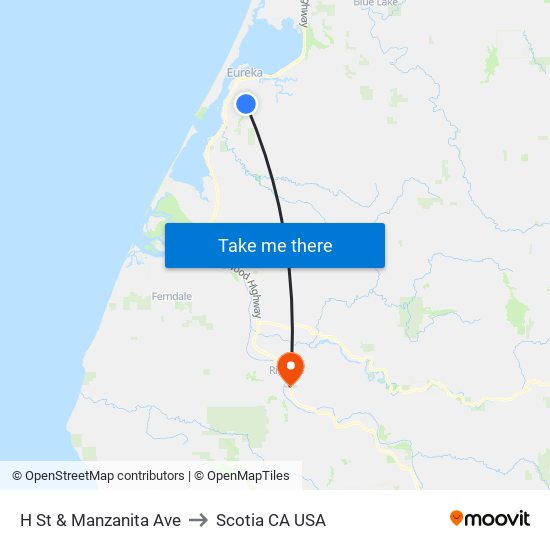 H St & Manzanita Ave to Scotia CA USA map