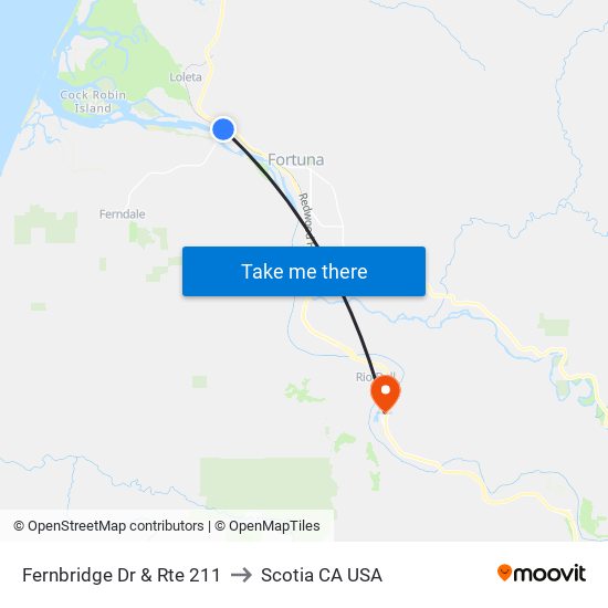 Fernbridge Dr & Rte 211 to Scotia CA USA map