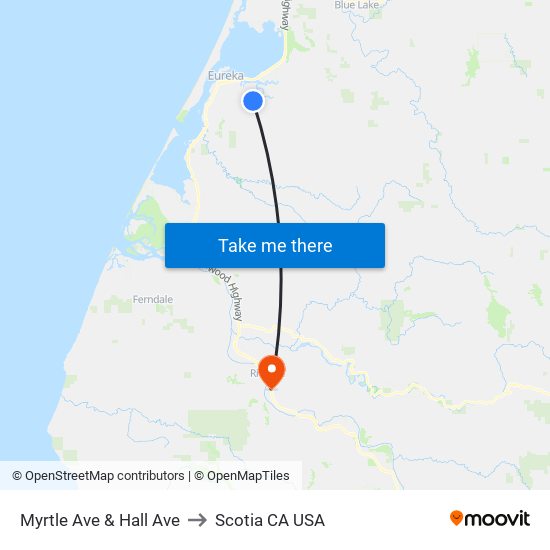 Myrtle Ave & Hall Ave to Scotia CA USA map