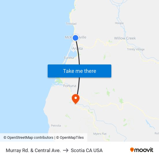 Murray Rd. & Central Ave. to Scotia CA USA map