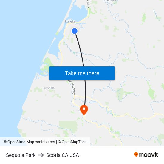 Sequoia Park to Scotia CA USA map