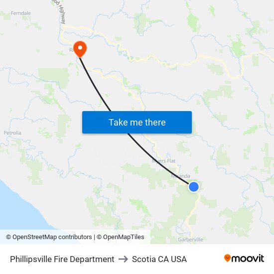 Phillipsville Fire Department to Scotia CA USA map