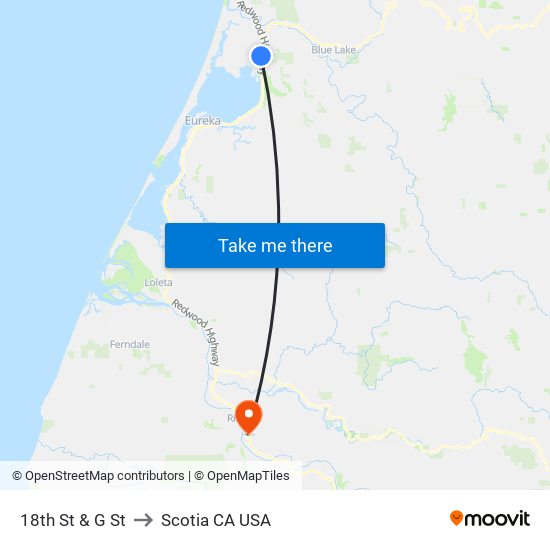 18th St & G St to Scotia CA USA map