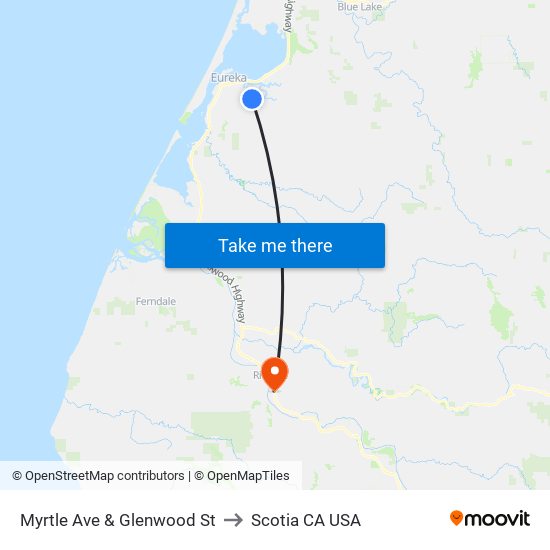 Myrtle Ave & Glenwood St to Scotia CA USA map