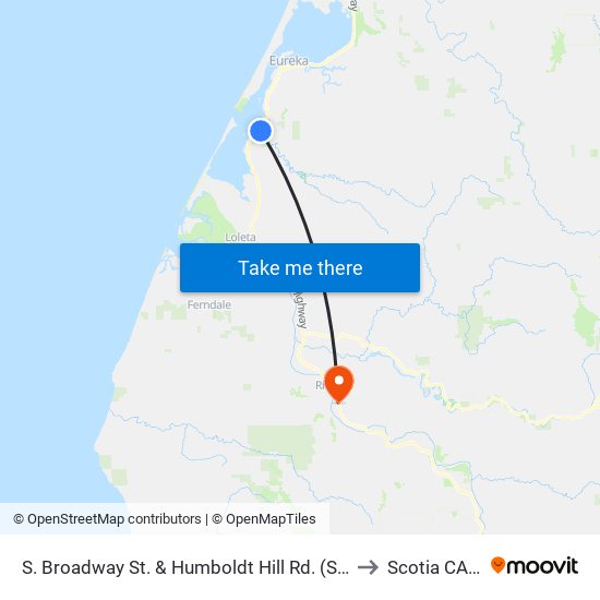 S. Broadway St. & Humboldt Hill Rd. (Spruce Point) to Scotia CA USA map