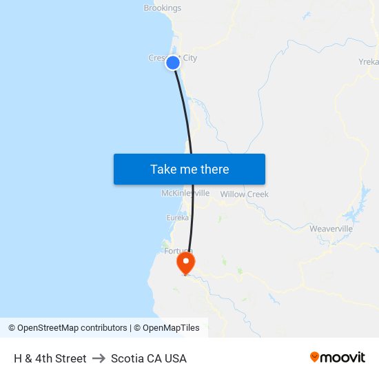 H & 4th Street to Scotia CA USA map