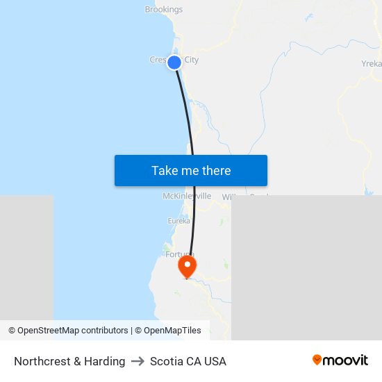 Northcrest & Harding to Scotia CA USA map