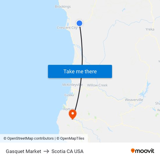 Gasquet Market to Scotia CA USA map
