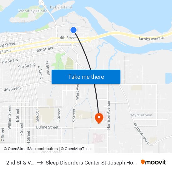 2nd St & V St to Sleep Disorders Center St Joseph Hospital map