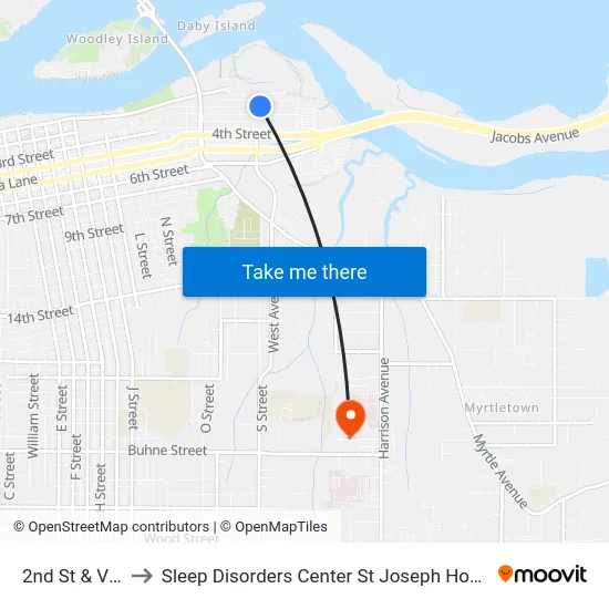 2nd St & V St to Sleep Disorders Center St Joseph Hospital map