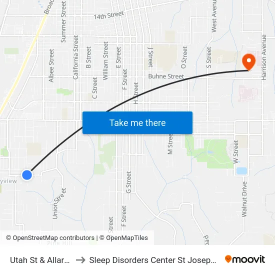 Utah St & Allard Ave to Sleep Disorders Center St Joseph Hospital map