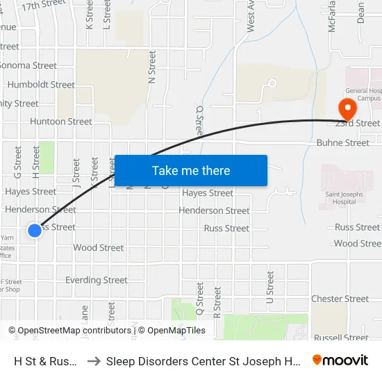 H St & Russ St to Sleep Disorders Center St Joseph Hospital map
