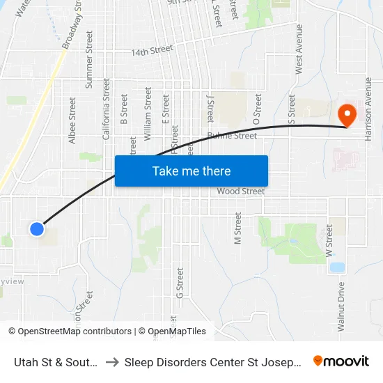 Utah St & South Ave to Sleep Disorders Center St Joseph Hospital map