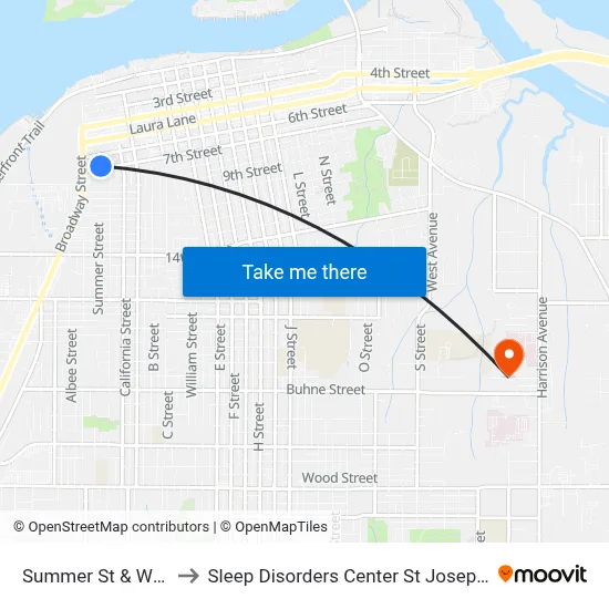 Summer St & W 7th St to Sleep Disorders Center St Joseph Hospital map
