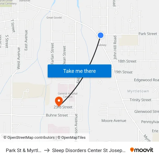 Park St & Myrtle Ave to Sleep Disorders Center St Joseph Hospital map